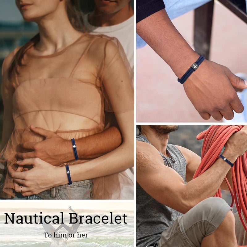 TempBeau Store Braided Men Rope Cross Bracelet - Adjustable Tree of Life Cord Surfing Bracelet, Handmade Nautical Navy Marine String Bracelet with Metal Knot, Easter Women Bracelets Gifts - Image 2